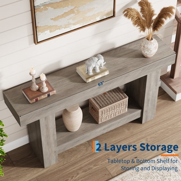 Farmhouse Console Table – 2-Tier Long Entryway Table with Open Storage, Rustic Accent Furniture for Living Room, Hallway, Entry, Behind Sofa – 47" or 63", Multiple Finishes