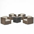 thumbnail image 1 of GDF Studio Venice Outdoor Wicker 5 Piece Swivel Club Chair and Gray Fire Pit Set with Cushions, Brown and Ceramic Gray, 1 of 13
