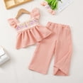 thumbnail image 2 of Zanarzt Cute Newborn Girl Outfits Toddler Girl Clothes Floral Summer Outfits Ruffle Sleeveless Tops with Wide Leg Pants Clothing Set Pink,5-6 Years, 2 of 5