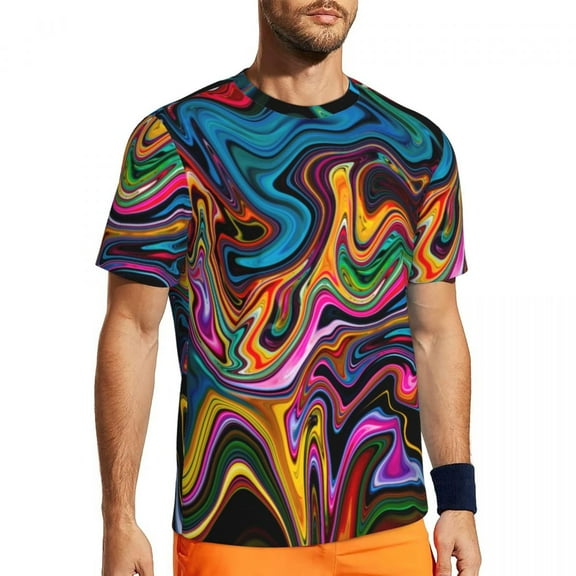 Liquid Marble T Shirt Men Abstract Print Casual Sports T-Shirts Breathable Beach Hippie T