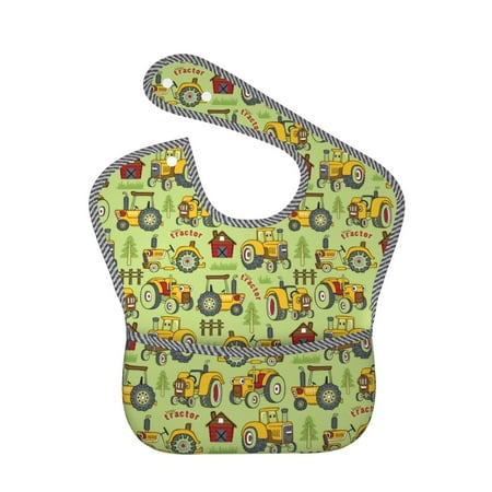 

Bingfone Mess-Proof Baby Bib - Waterproof Bib for Baby Boy or Girl with Food Catcher Pocket Unisex-Cute Tractor
