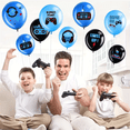 thumbnail image 5 of Juego de suministros para fiestas de videojuegos, decoración para fiesta de cumpleaños de bebé niño, telón de fondo para juegos de feliz cumpleaños, cubiertas para mesas de juego, globos para jugadore, 5 of 5