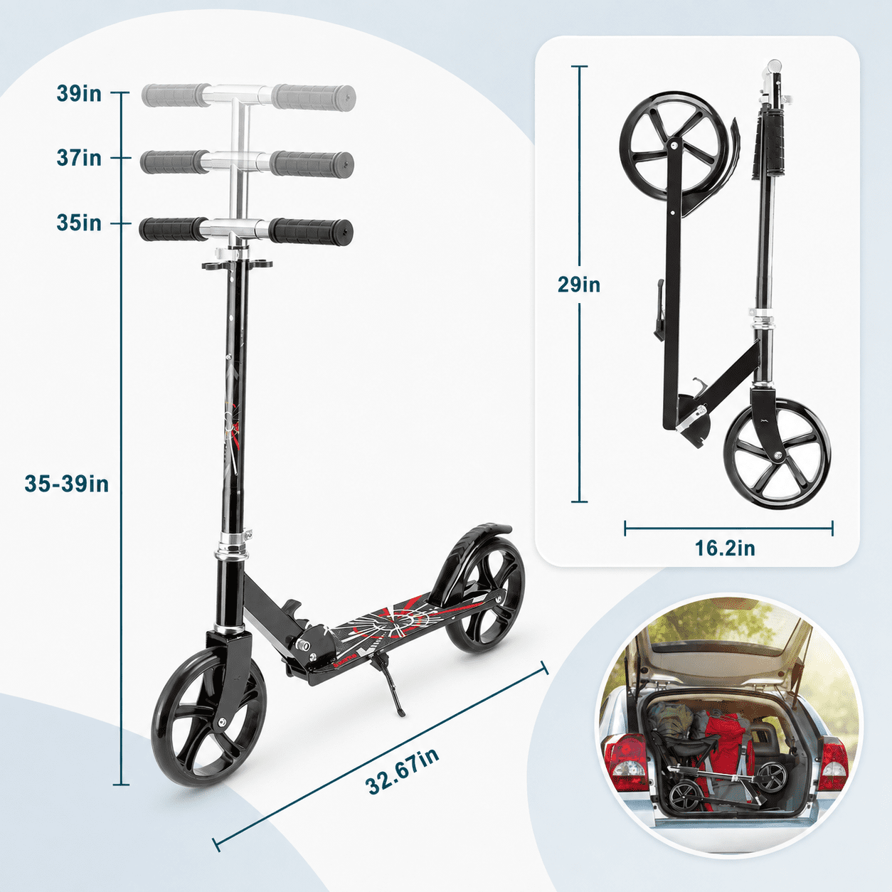 Fenbeli 200mm Folding Kick Scooter for Teens and Adults, Height-Adjustable Commuter Scooter, Black for Convenient Everyday Home Use