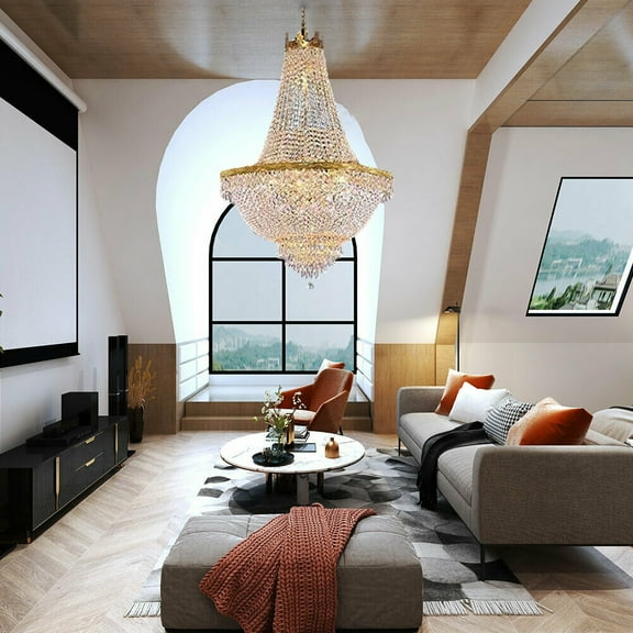 DENEST Gold Crystal Ceiling Light Chandelier French Large Foyer