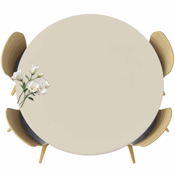 Ivory White Fitted Tablecloth with Elastic Edged, Round Table Cloth for Dining Table, Modern Pure Ivory White Waterproof Oil Proof Table Cover for Indoor Outdoor 36"-44"