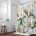 thumbnail image 6 of White Floral Shower Curtain for Bathroom Decor, Magnolia Green Leaf Waterproof Fabric Shower Curtain, 72"x78" Set with 12 Hooks, 6 of 9