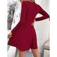 thumbnail image 5 of Womens Fall Long Sleeve Mini Dress Wrap V Neck Flowy Swing A-Line Casual Dressy Business Work Dresses Wine Red XXL, 5 of 8