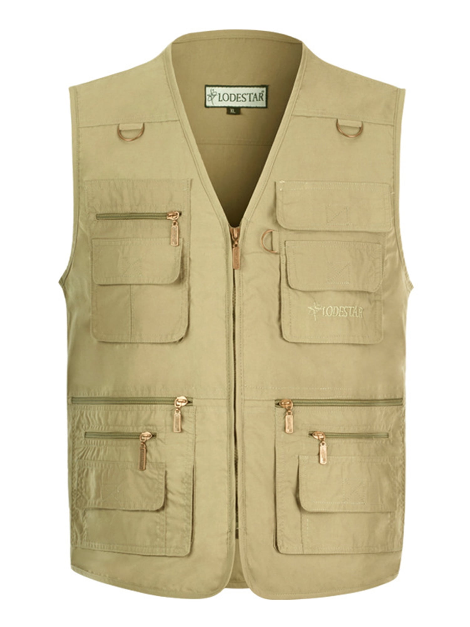 Grianlook Mens Jacket Solid Color Cargo Vest Sleeveless Waistcoat Men ...