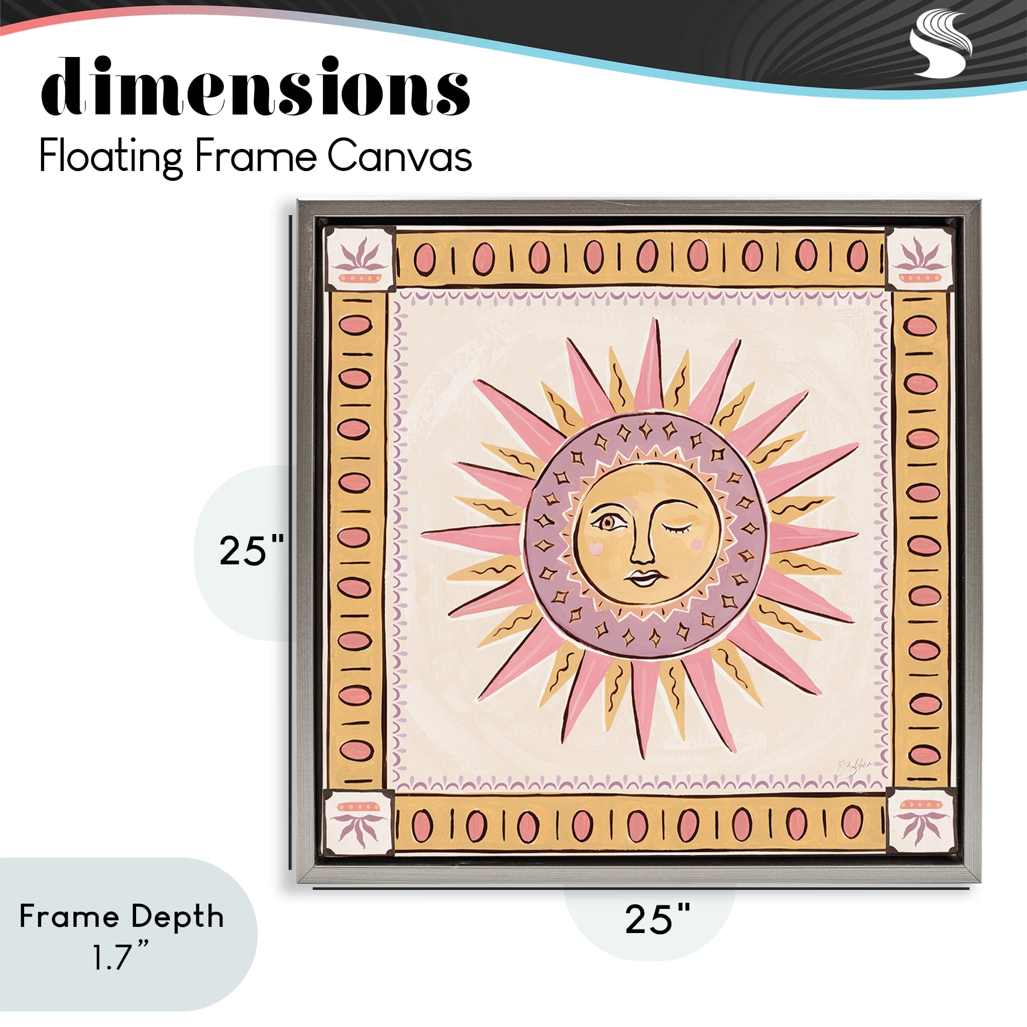 Stupell Industries Pastel Winking Sun with Border Gray Framed Floater Canvas Wall Art, design by Two If By Sea Studios