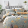 thumbnail image 3 of Orange Flower Pattern Grey Bedding Set Grey King Size 3Pcs Duvet Cover Set, 3 of 9