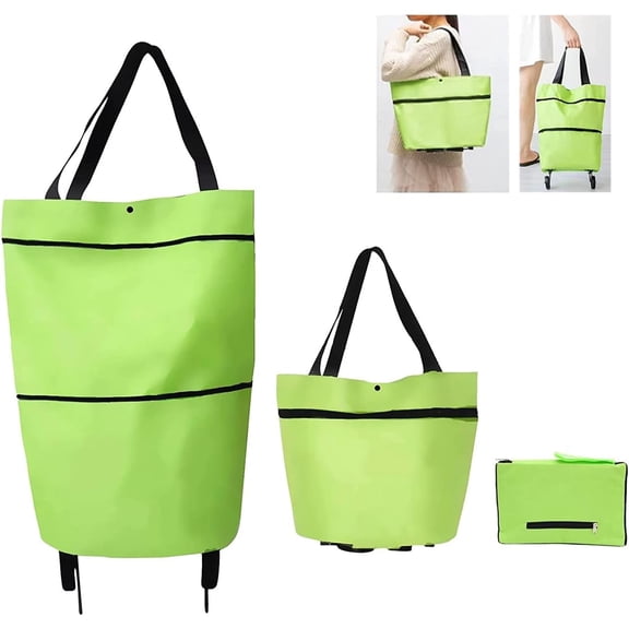 Foldable Shopping Cart with Wheels, 2 in 1 Portable Grocery Trolley Bag, Collapsible Shopping Cart Tote for Groceries, Picnic, Travel and Daily Storage
