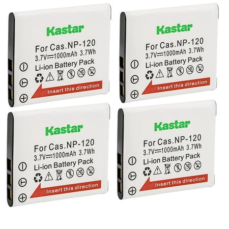 Image of Kastar 4-Pack Battery CNP-120 Replacement for Casio NP-120 CNP-120 Battery Casio BC-120 Charger Casio Exilim EX-Z900 Exilim EX-Z910 Exilim EX-ZS10 Exilim EX-ZS12 Exilim EX-ZS15 Camera