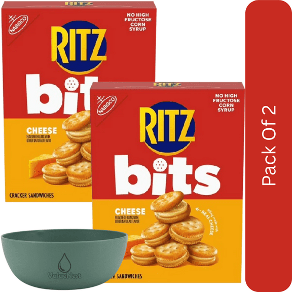 RITZ Bits Cheese Sandwich Crackers, Snacks for Kids and Adults, Lunch Snacks, 8.8 oz-2pk, With Olive Green Bowl By ValueNest