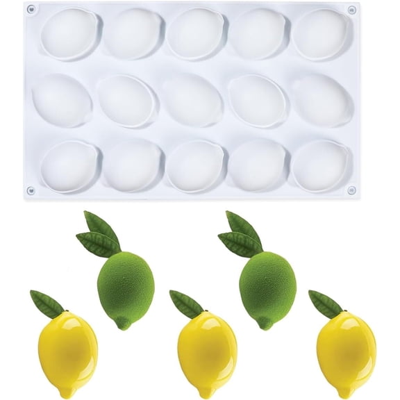 Lemon Silicone Molds, 15-Cavity 3D Lemon Molds - Non-Stick Baking Pan for Chocolate, Jelly, Fondant & More