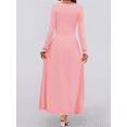 thumbnail image 4 of Women's Long Sleeve Fall Maxi Dress Crewneck Knit Casual Slim Swing Pleated Dresses with Pockets, 4 of 7