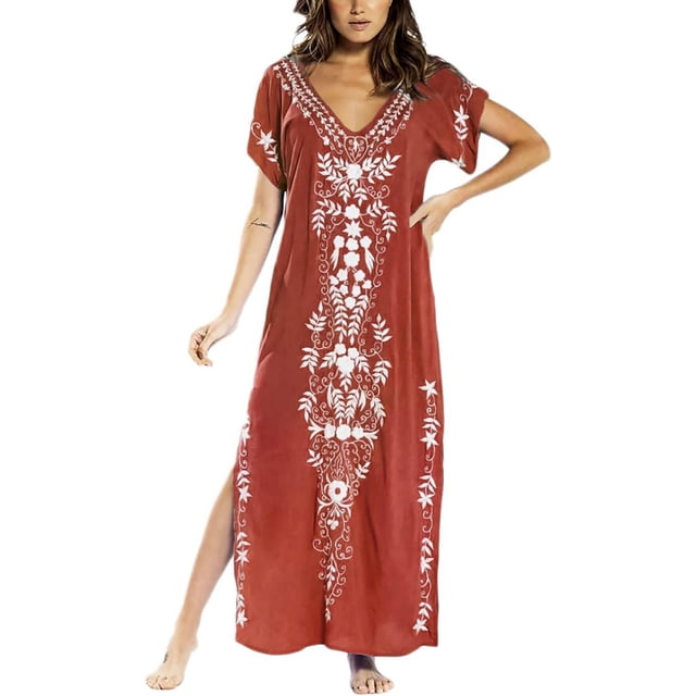 Traje de baño de bikini de manga corta con bordado para mujer, vestido de playa con abertura lateral