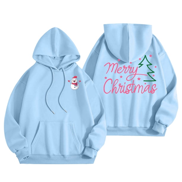 WILLBEST Sudaderas Deportivas para Mujer, Camiseta de Feliz Navidad para Mujer, Sudadera con Estampado de Letras y Árbol de Navidad, Sudadera con Capucha Navideña Grande