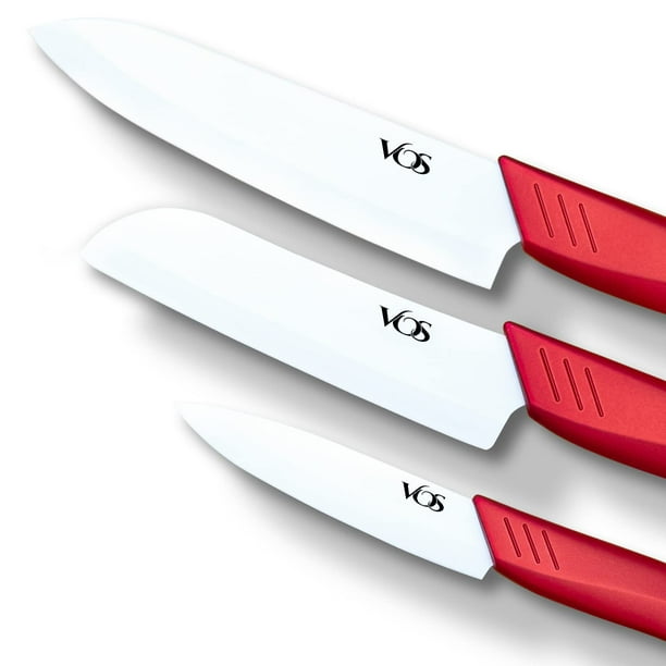 Juego de cuchillos Vos Ceramic para cocina con tapas de 4, 5, 6 pulgadas, rojo