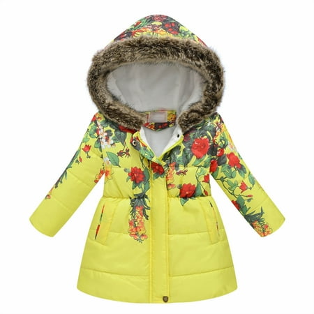 

Baby Deals!Toddler Girl Clothes Clearance Winter Coats for Girls Clearance Hooded Fleece Jacket Kids Toddler Flower Print Parka Outwear Warm Windproof Coat Cotton Puffer Hooded Jacket 2-11 Years