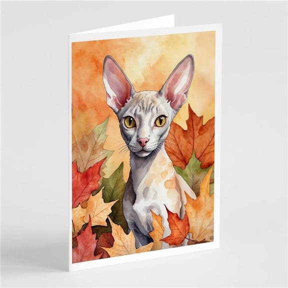 Carolines Treasures DAC7126GCA7P 5 x 7 in. Cornish Rex Cat in Fall Leaves Greeting Cards - Pack of 8