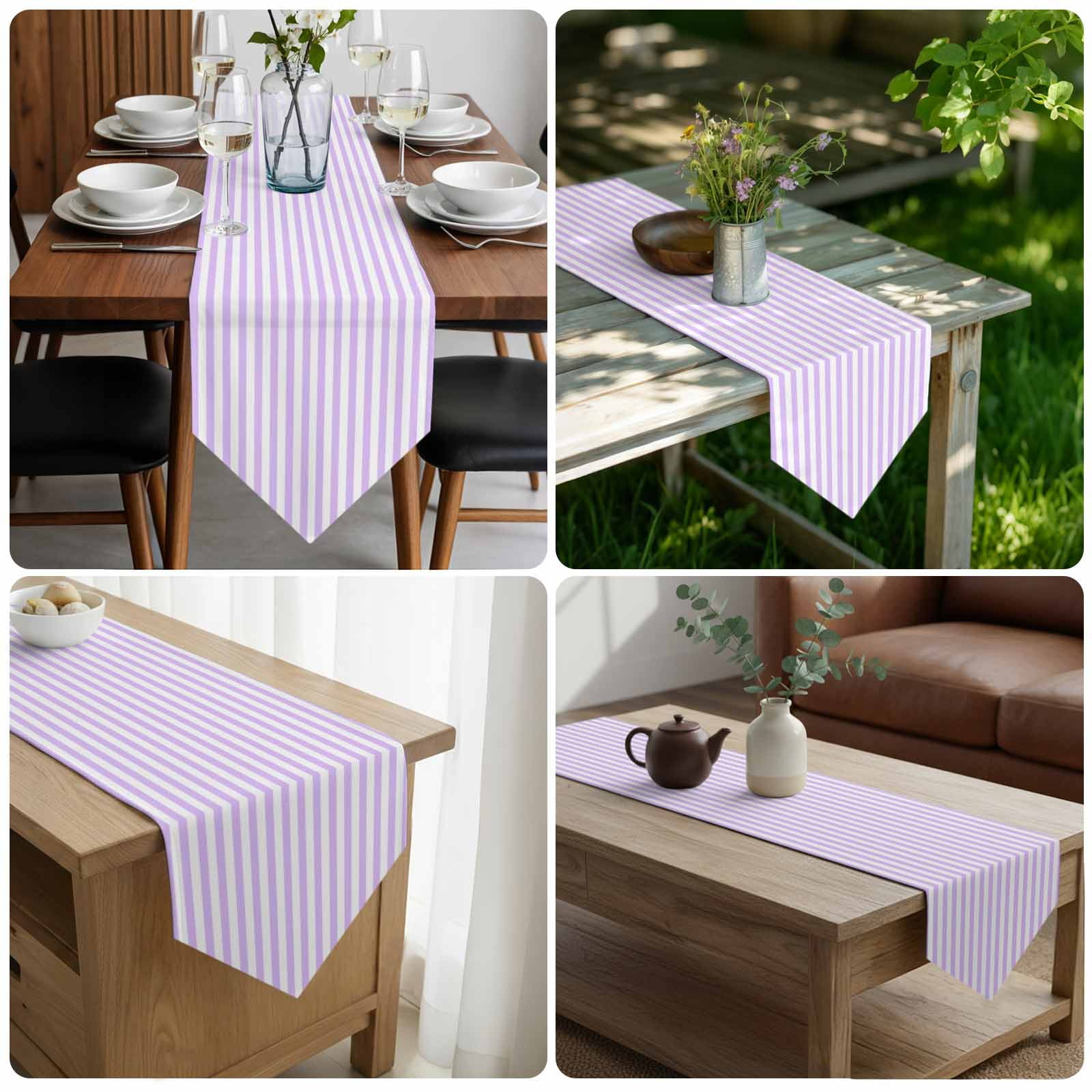 Purple White Stripe Table Runner Linen Burlap Table Runner 90 Inches Long Modern Minimalist Geometric Striped Dresser Scarves for Kitchen Island Coffee Dining Room Party Wedding Holiday Decor 13"x90"