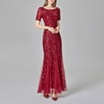 thumbnail image 4 of JINMGG Dress for Women Plus ,Women Beaded Mesh Gauze Fishtail Short Sleeve O-Neck Slim Evening Dress Red XXL, 4 of 9