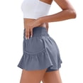 thumbnail image 7 of Women's High Waist Athletic Shorts Ruffle Running Shorts Summer Wide Leg Sport Shorts with Pockets Blue L, 7 of 7