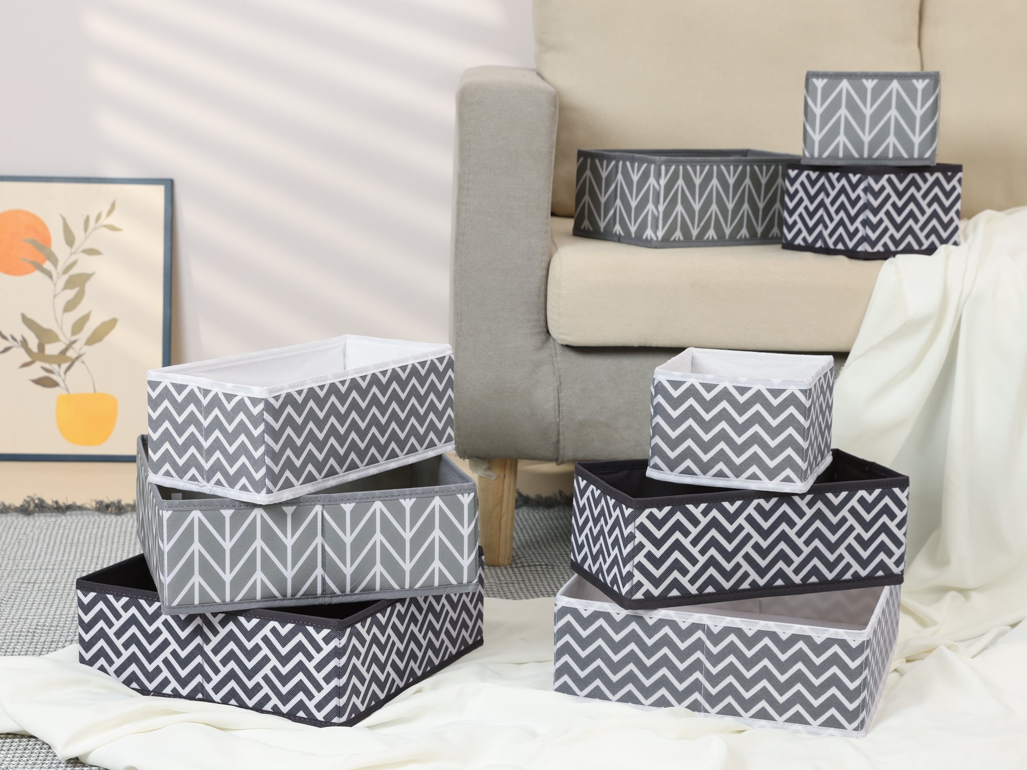 Unique Bargains Storage Bins for Closet Organizers Wavy Pattern Black 11"x5.5"x3.9"