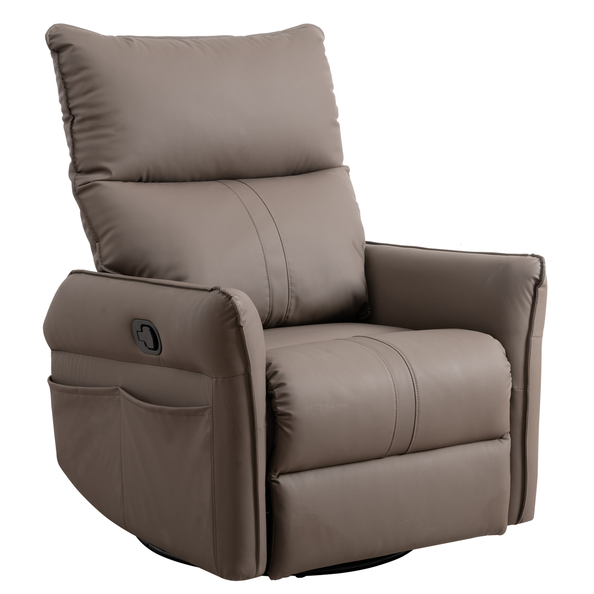 PU Rocking Recliner Chair,360° Swivel Nursery Rocking Chair,Glider Chair,Modern Small Rocking Swivel Recliner Chair for Bedroom,Living Room Chair Home Theater Seating, Side Pocket, Brown