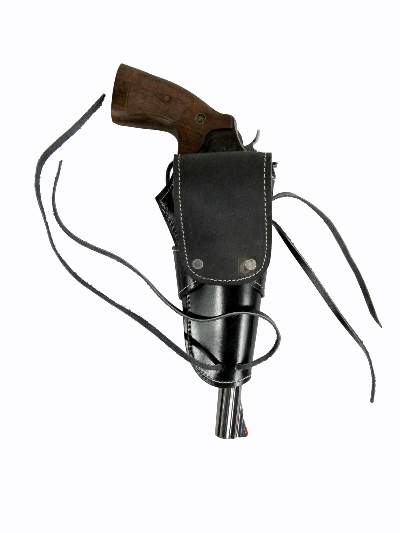 Leather Holster Long Barrel Revolver Pistol Fit Sea Shell Tooled Black - Left Hand