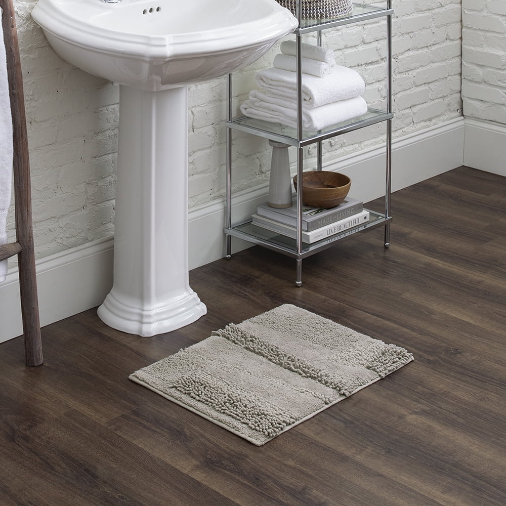 Mohawk Home Plush Cotton Fade/Stain Resistant Non-slip Machine Washable Bath Mat, Silver, 2' x 5'