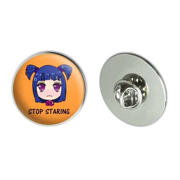 Stop Staring Kawaii Chibi Girl Pigtails Metal 1.1" Tie Tack Hat Lapel Pin Pinback