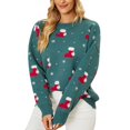 thumbnail image 1 of Suéter navideño para mujer Calcetines navideños de dibujos animados Patrón de copo de nieve Jersey con cuello redondo Suéter suelto de punto de manga larga Top Verde M, 1 of 8