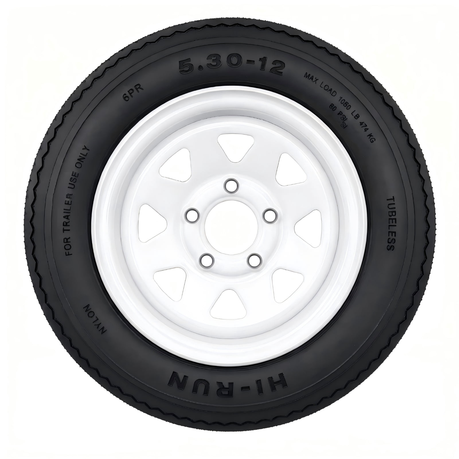 Hi-Run 2 Set SU02 5.30-12 6PR Boat Trailer Tire and 5-Lug White 8 Spoke Wheel Assembly