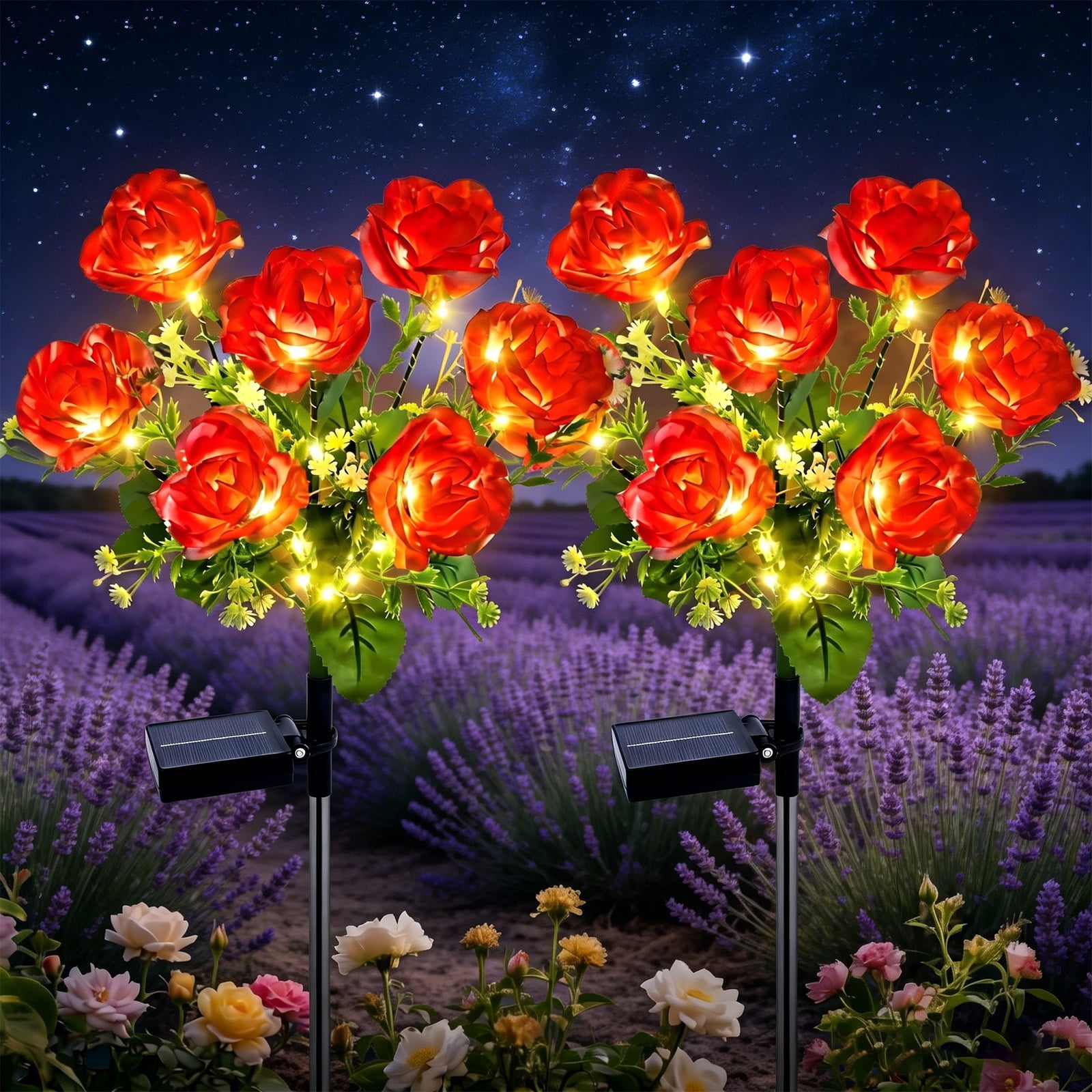 Ninonly Solar Wisteria Garden Lights 2-Pack – 2 Modes, Waterproof, 600mAh Battery, Decorative Pathway Lights (Pink)