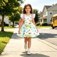 thumbnail image 4 of LILIYA Little Girls A-Line Dress Back to School School Cartoon Print Dress Floral Dress Cute Flutter Sleeve Lightweight Casual Summer Outfits Party Dress for Girls 1st 2nd 3rd Grade, 4 of 6