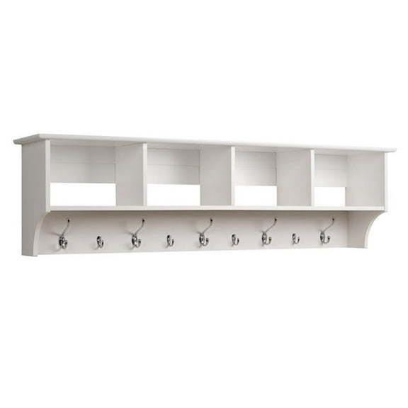 Pemberly Row 60"W Entryway Hall Tree with Hanging Shelf and Hooks in White