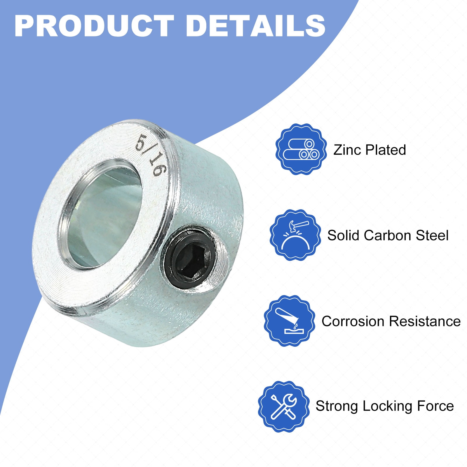 16pcs Set Screw Collars 5/16" Bore Carbon Steel Shaft Collars, 5/8" OD, 5/16" Width Lock Axle Collar Clamp