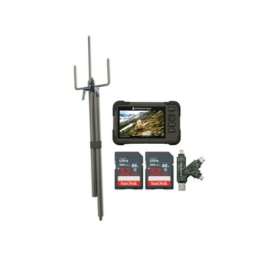 Stealth Cam SD Card Reader and Viewer with 4.3-Inch LCD Touchscreen and Touch Detection Bundle with Stealth Cam Trail Camera Mount Stick, 32GB Memory Card (2-Pack), and Reader and Writer (5 Items)