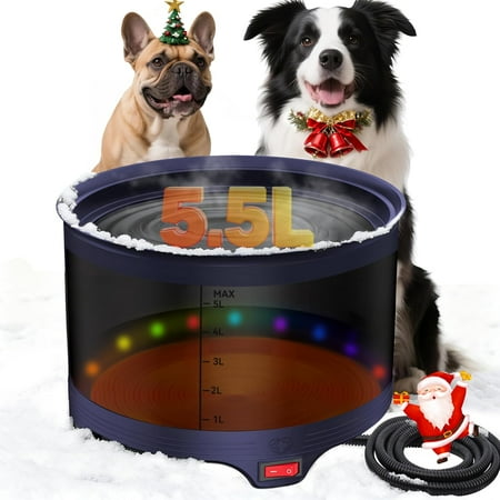 5.5L Heated Water Bowl, 1.45Gal Large Heated Dog Bowls for Outside, Outdoor Winter Waterproof Heat Pet Water Bowl with Chew Resistant Power Cord & LED Neon for Dog/Cat/Chicken/Duck/Rabbit
