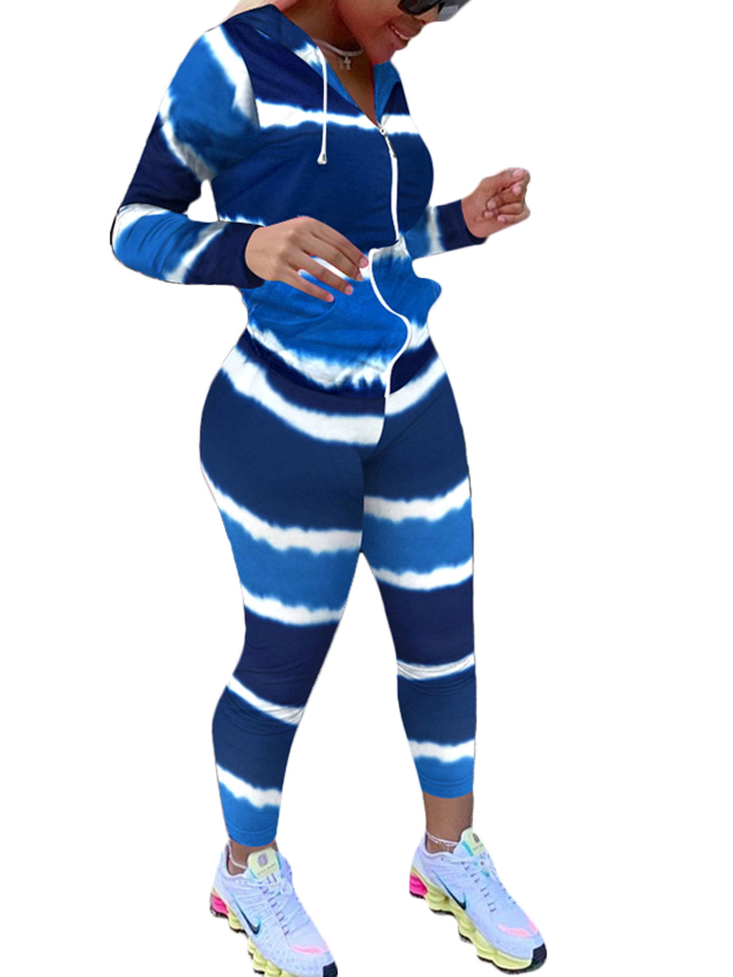 Carolily Finery Carolilly Women 2 Piece Outfits Tie Die Drawstring Hoodies Hooded Top High Waist Pants Tracksuit Set Walmart Com Walmart Com