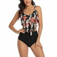 thumbnail image 2 of Odeerbi Mommy and Me Tankinis Swimsuits for Women Ruffled Tank Tops Athletic Floral Two Piece Bathing Suit Swimwear Parent-Child Clothing Mother Daughter Beachwear Set Adult Black, 2 of 8