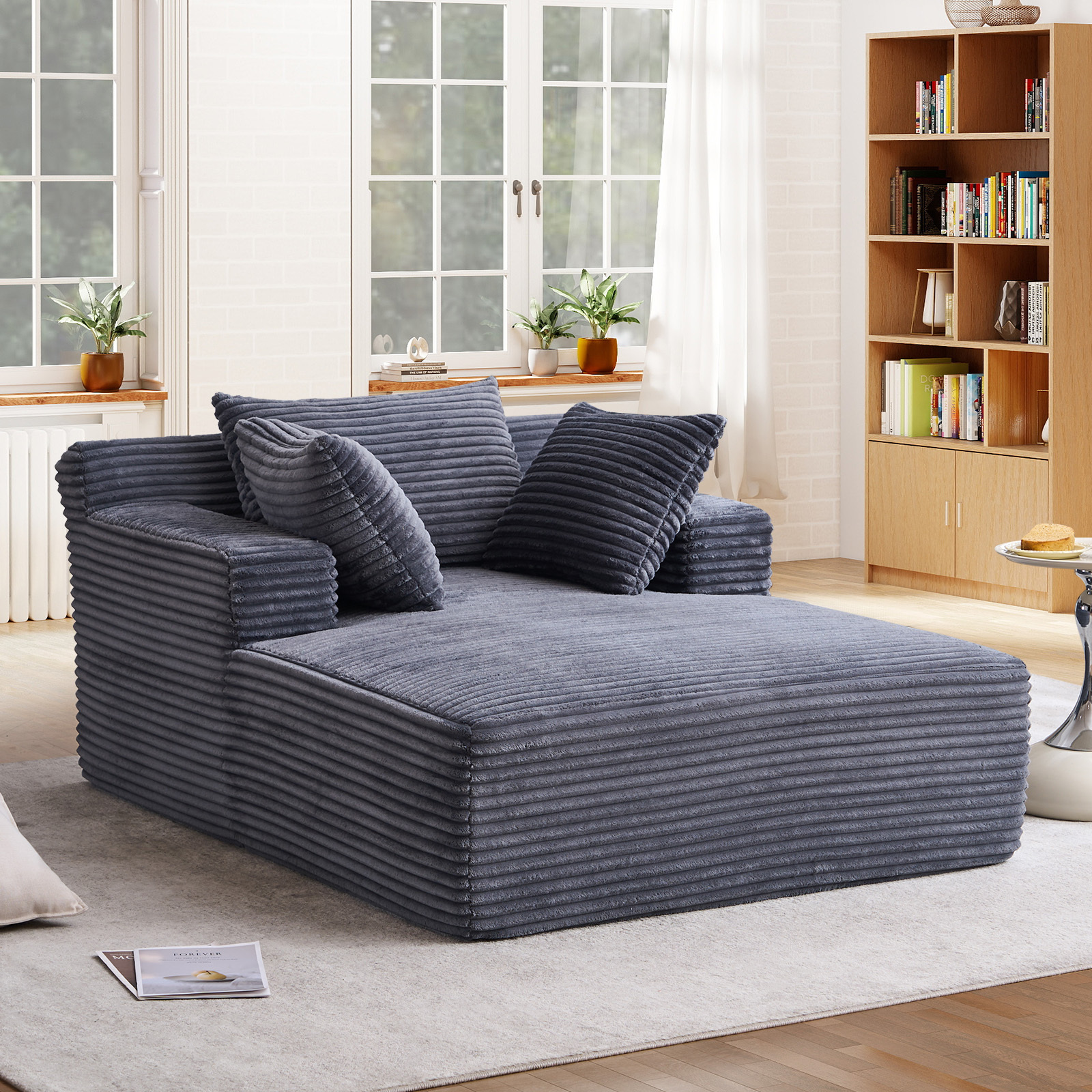 Lunale Chaise Lounge Indoor, Oversized Upholstered Lounge Chair, Plush Sleeper Sofa Bed, No Assembly Required, Gray Corduroy