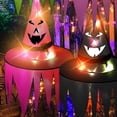 thumbnail image 2 of Sombrero de Halloween colgante con luz, sombrero de bruja dentado con cara sonriente y luz LED, 2 of 8