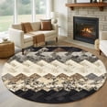 thumbnail image 2 of Brown Ethnic Round Rug 7ft Washable Circle Rugs Non Slip Southwest Zigzag Weave Boho Retro Geometric Large Area Rug Indoor Floor Carpet for Bedroom Kitchen Living Room Home Office Dining Room Nursery, 2 of 9