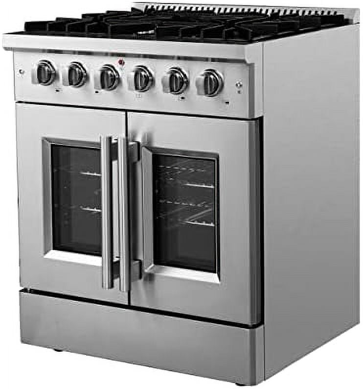 Forno Galiano 30-Inch Freestanding French Door Gas Range, 4 Burners, Convection Oven, Energy Efficient
