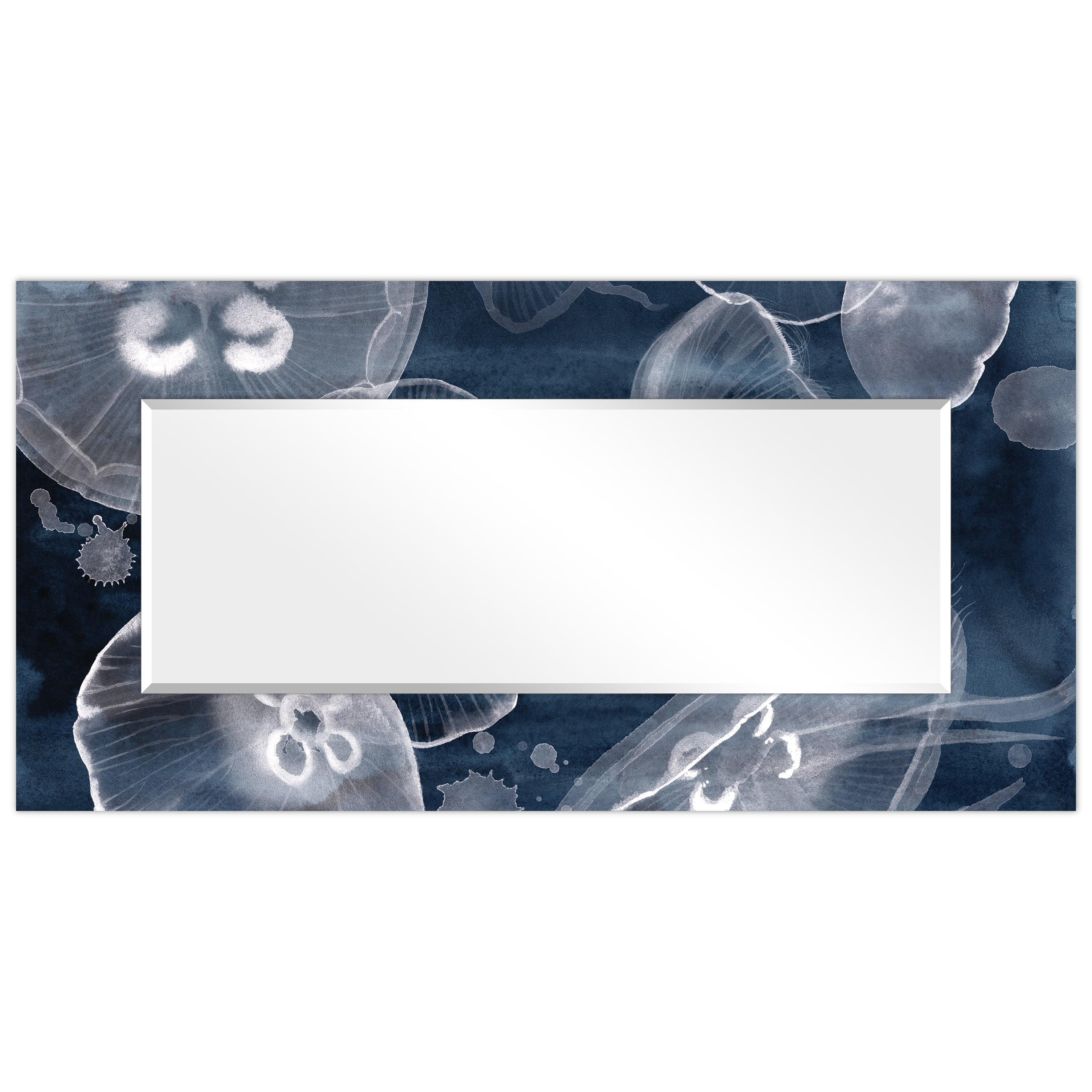 Empire Art Direct Moon Jellies Rectangular Beveled Mirror on Free Floating Reverse Printed Tempered Art Glass, 72" x 36" x 0.4", Ready to Hang