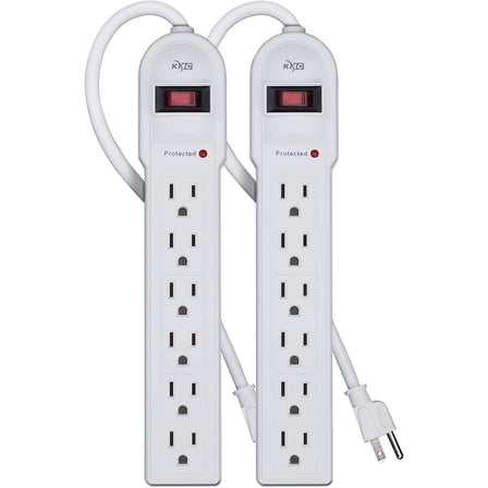 6-Outlet Sur Protector Power Strip 2-Pack, Overload Protection, 4-Foot Cord, 900 Joule - White