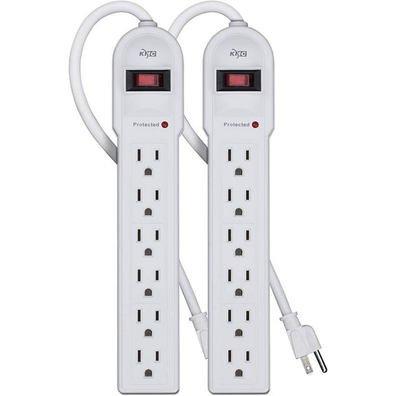 6-Outlet Sur Protector Power Strip 2-Pack, Overload Protection, 4-Foot Cord, 900 Joule - White