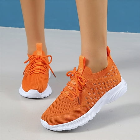 

Daznico Shoes for Women Summer Women Sports Shoes Flat Bottom Lightweight Fly Woven Mesh Breathable and Comfortable Lace Up Running Shoes for Women Sneakers for Women(Color:Orange Size:US 7)